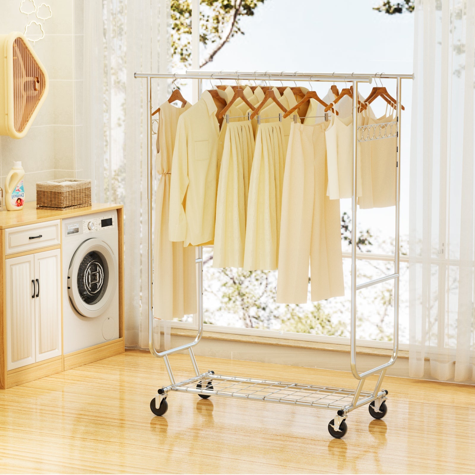 660lbs Clothing Racks with Wheels Heavy Duty Clothes Rack Metal Clothes Storage Portable Closet