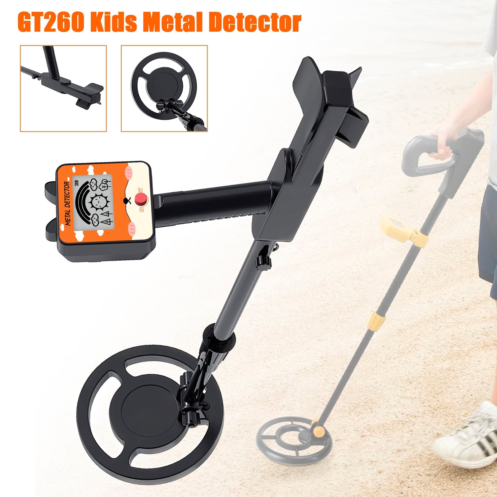 GT260 Kids Child Treasure Seeker Beginners Metal Detector Waterproof 6.3" Coil