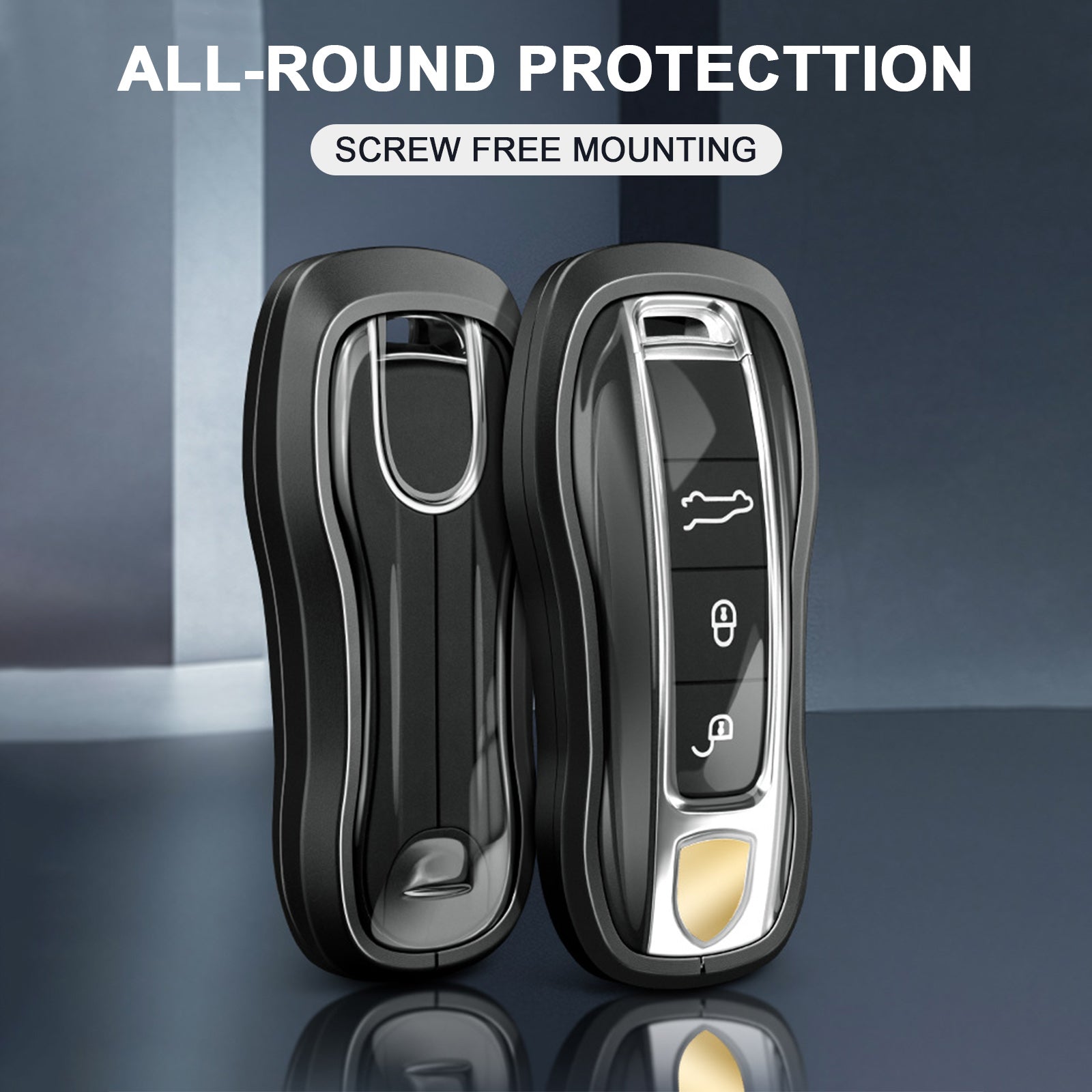 Aluminum Alloy TPU Black Car Key Case Cover With Buckle For Porsche Cayenne 911