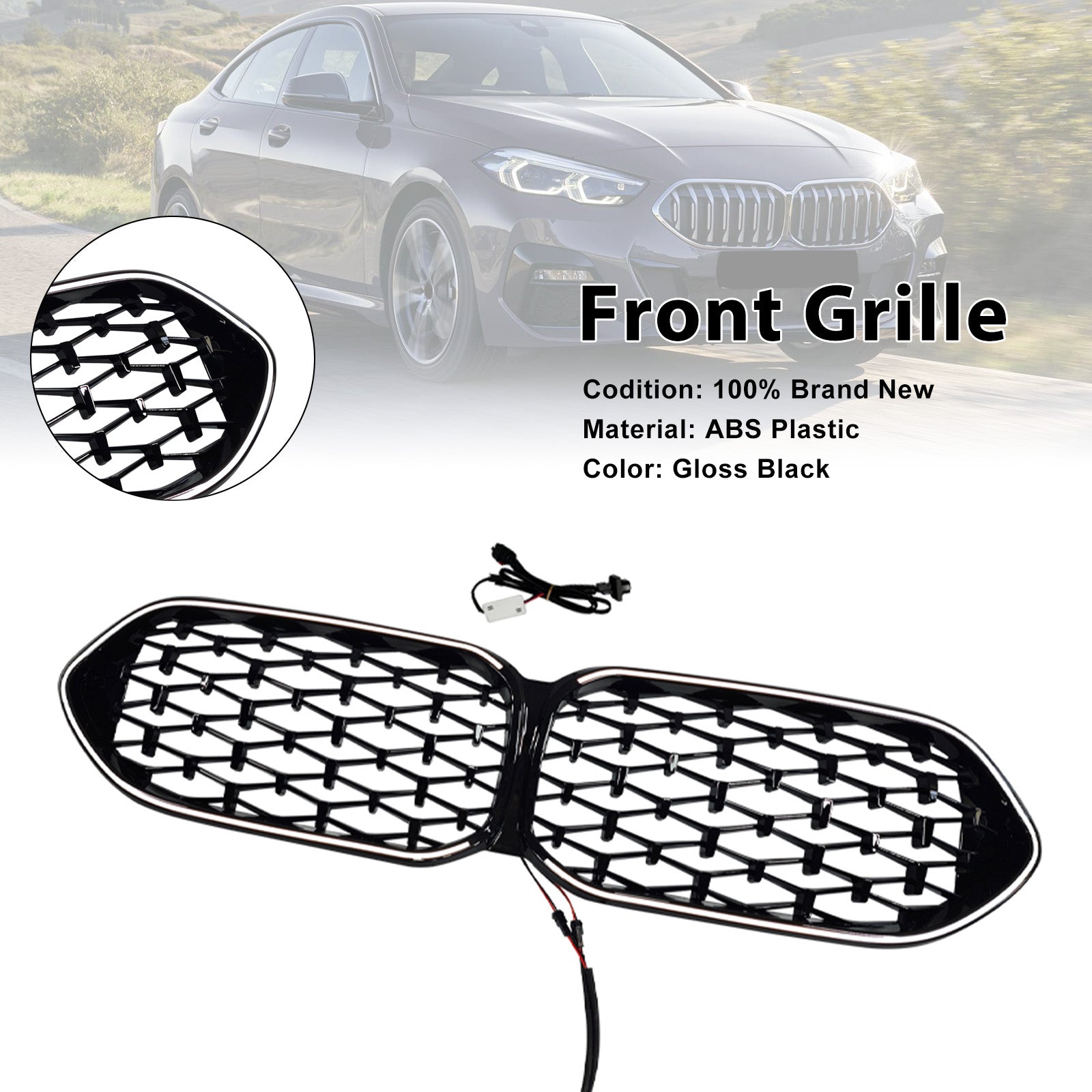 2020-2023 Fit BMW 2 Series F44 Coupe Diamond Gloss Black Front Grille Grill