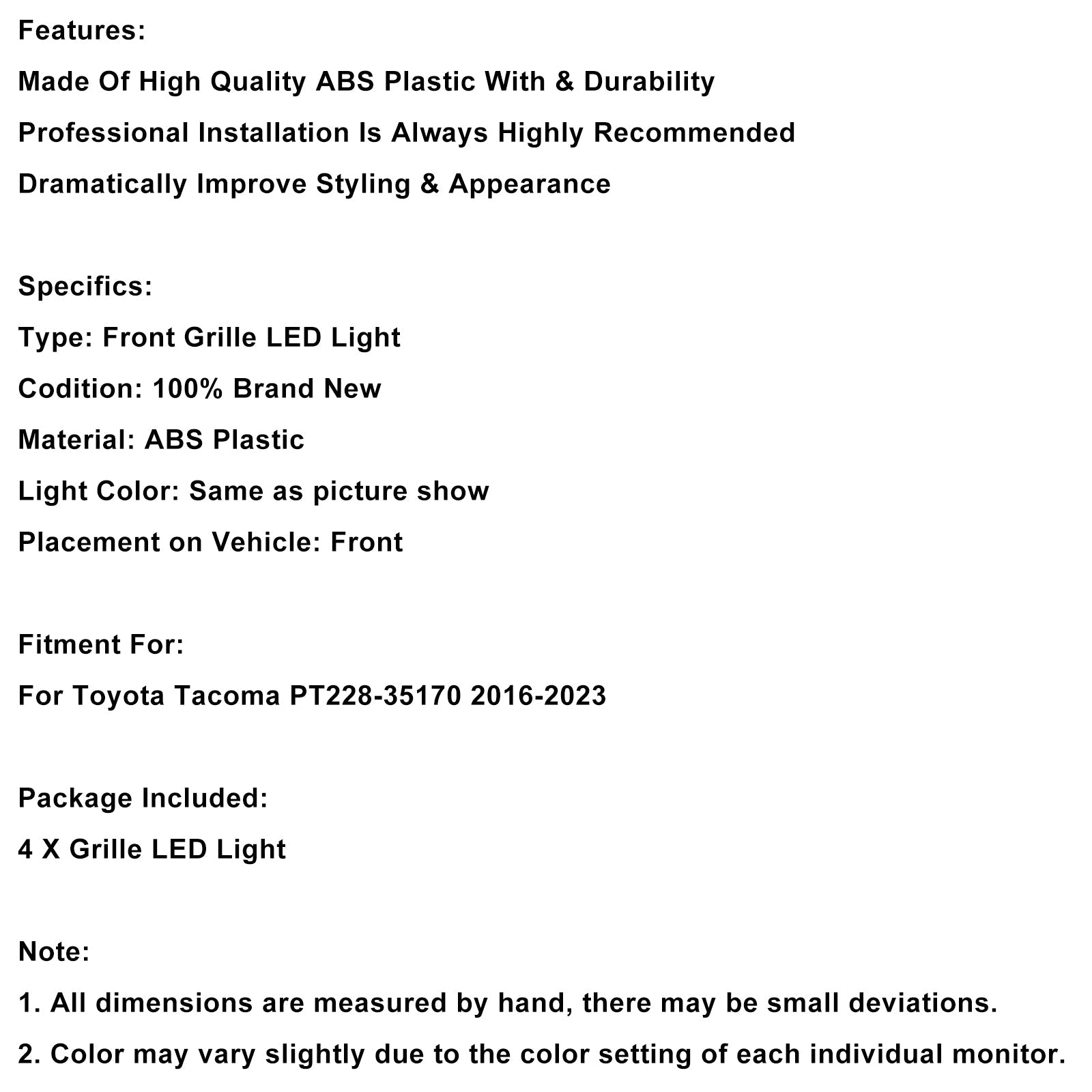 2016-2023 Toyota Tacoma Clear Lens Amber Light Front Grille LED Light Kit