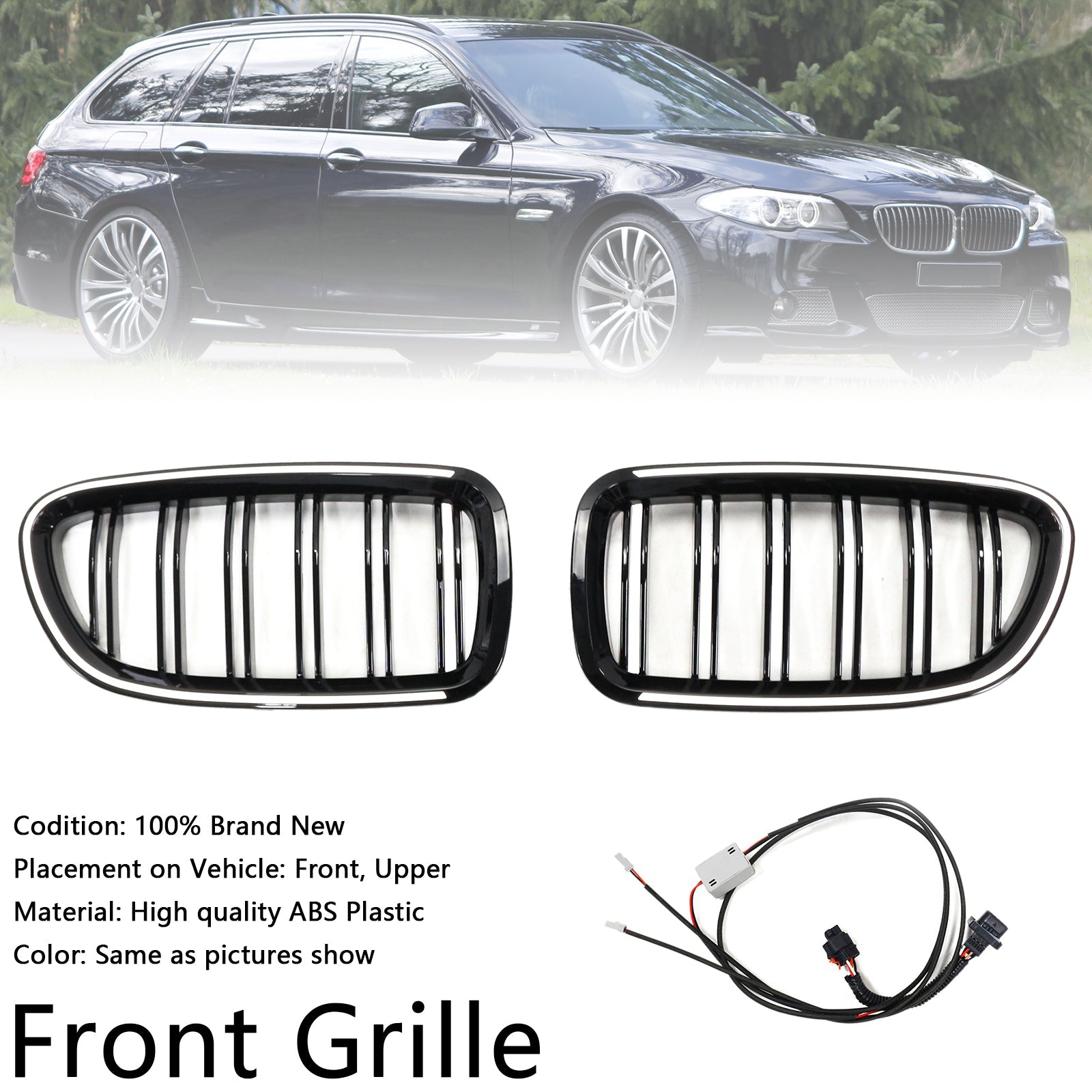 11.2009-02.2017 BMW 5-Series F11 Touring Kidney Bumper Grille Grill Gloss Black 51137203203 51137203204