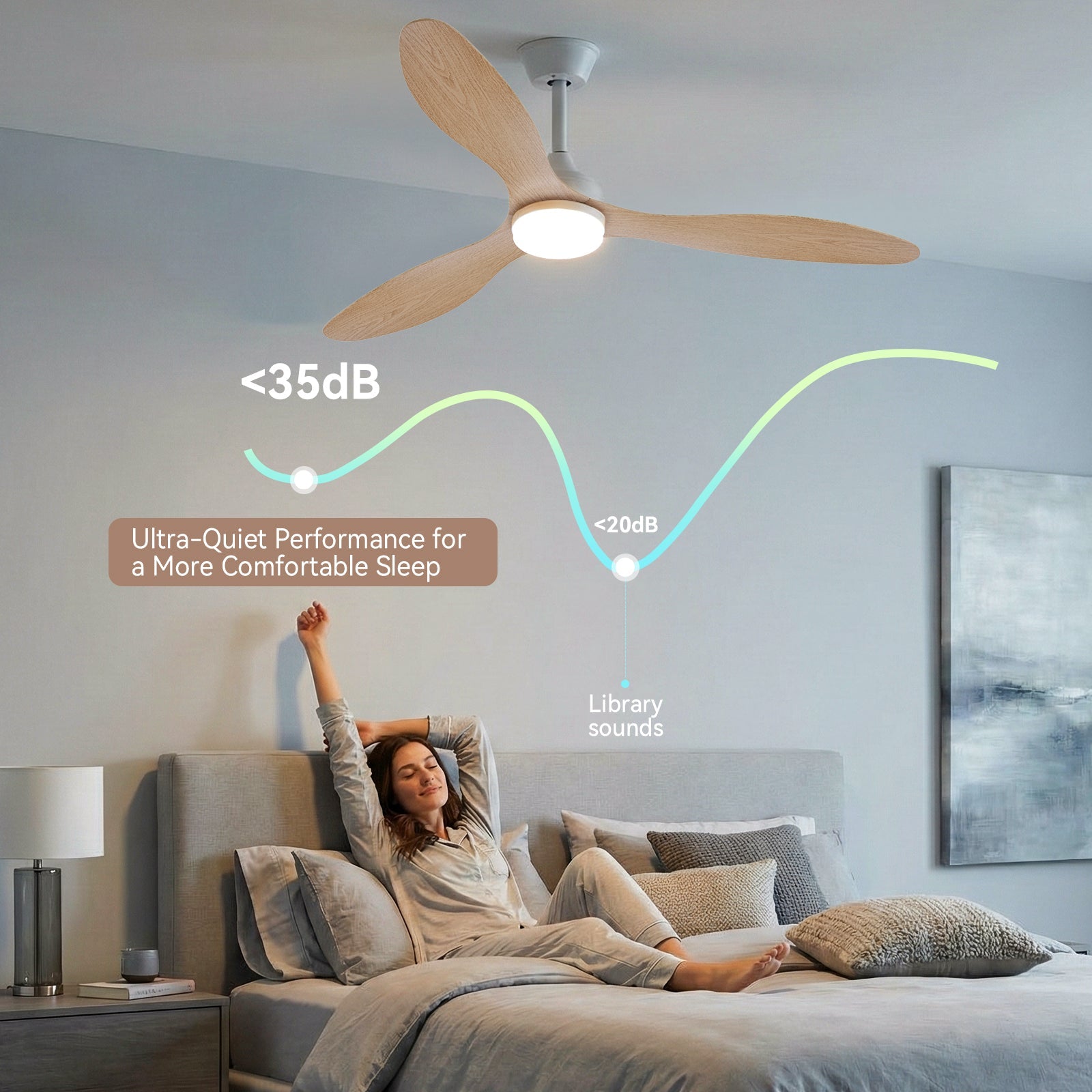 Modern 52" Pendant Ceiling Fan with Light Remote Quiet 6 Speeds Black White