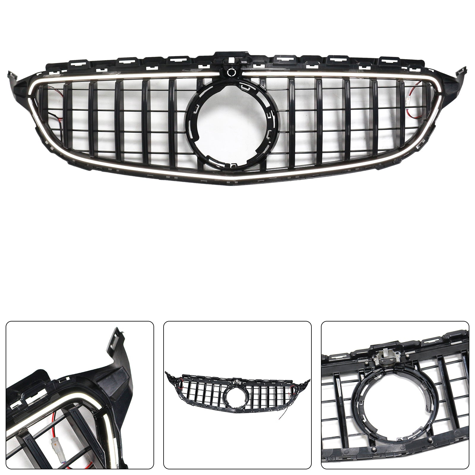 2015-2021 Mercedes W205 C250 C300 W/LED Black Front Bumper Grill Grille