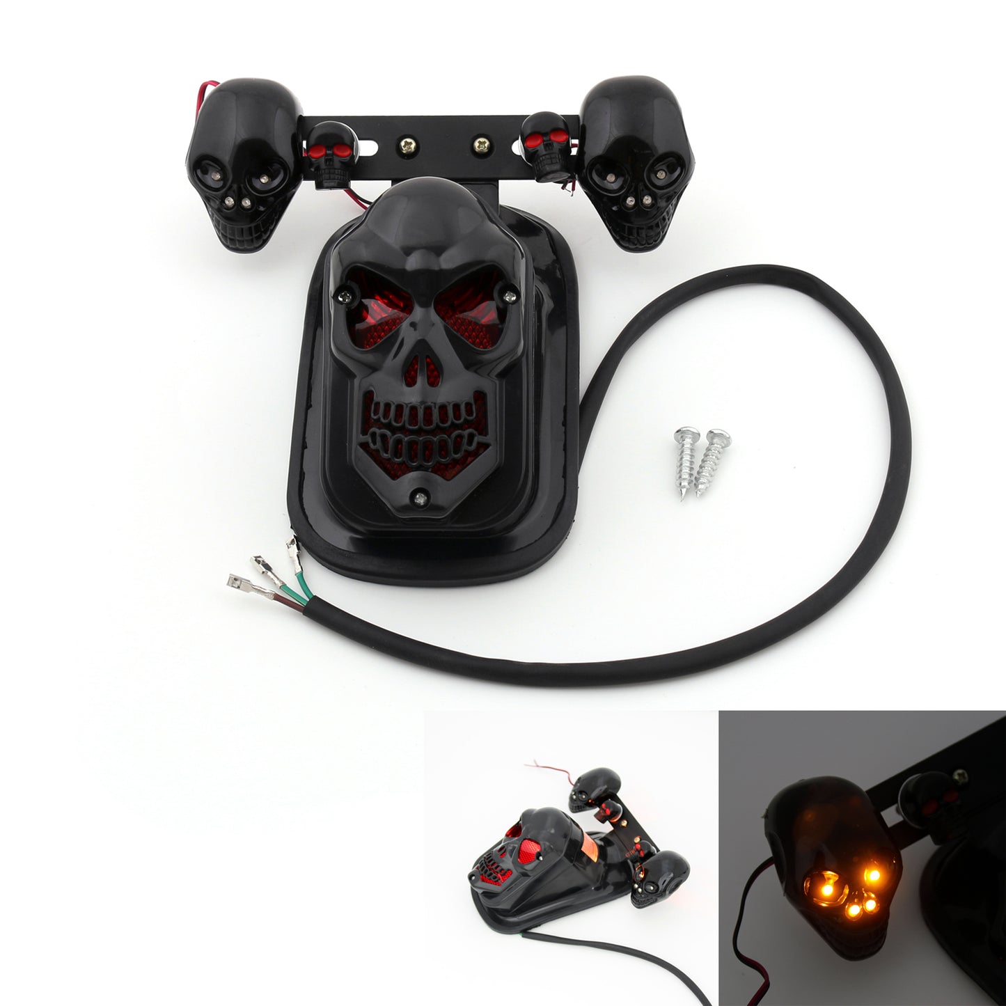 Harley Black Motorcycle Skull Turn Signal Rear Brake Stop Tail Light