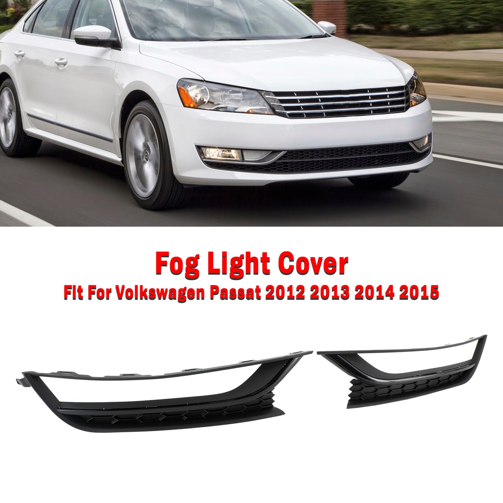 2012-2015 VW Passat 2PCS Front Honeycomb Driving Fog Light Cover Black