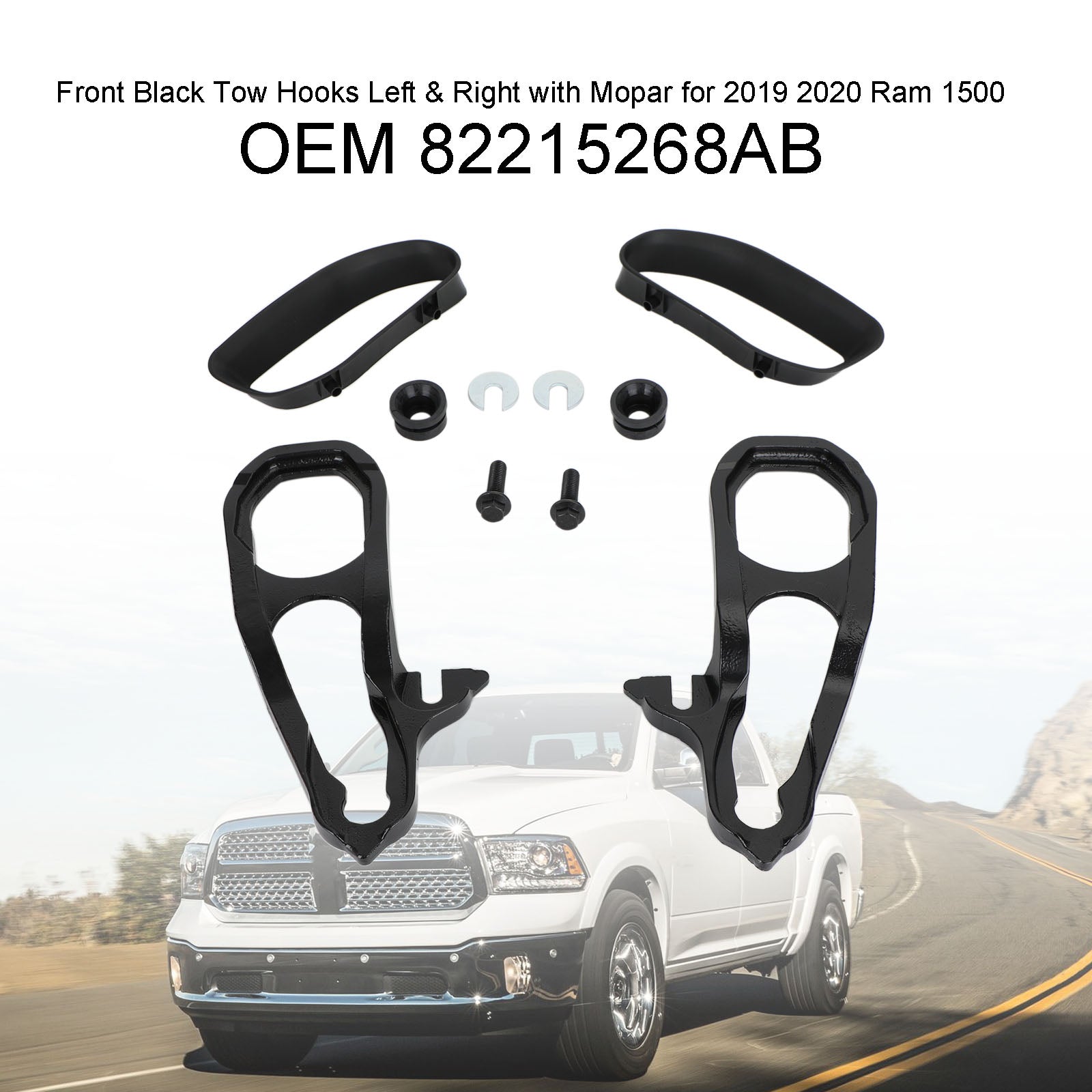 2019 2020 Ram 1500 Front Black Tow Hooks Left & Right with Mopar 82215268AB Generic