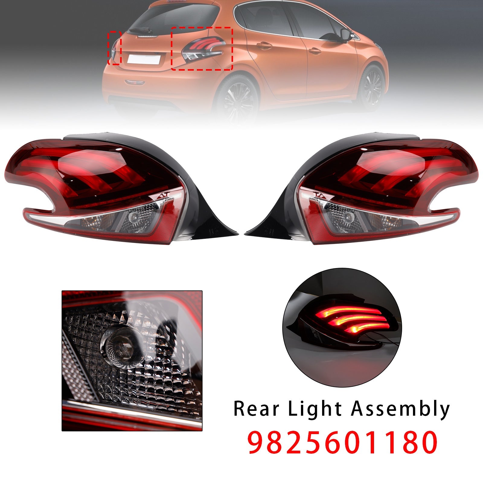 2015-2019 For Peugeot 208 LED Rear Left+Right Tail Light Lamp Facelift Models