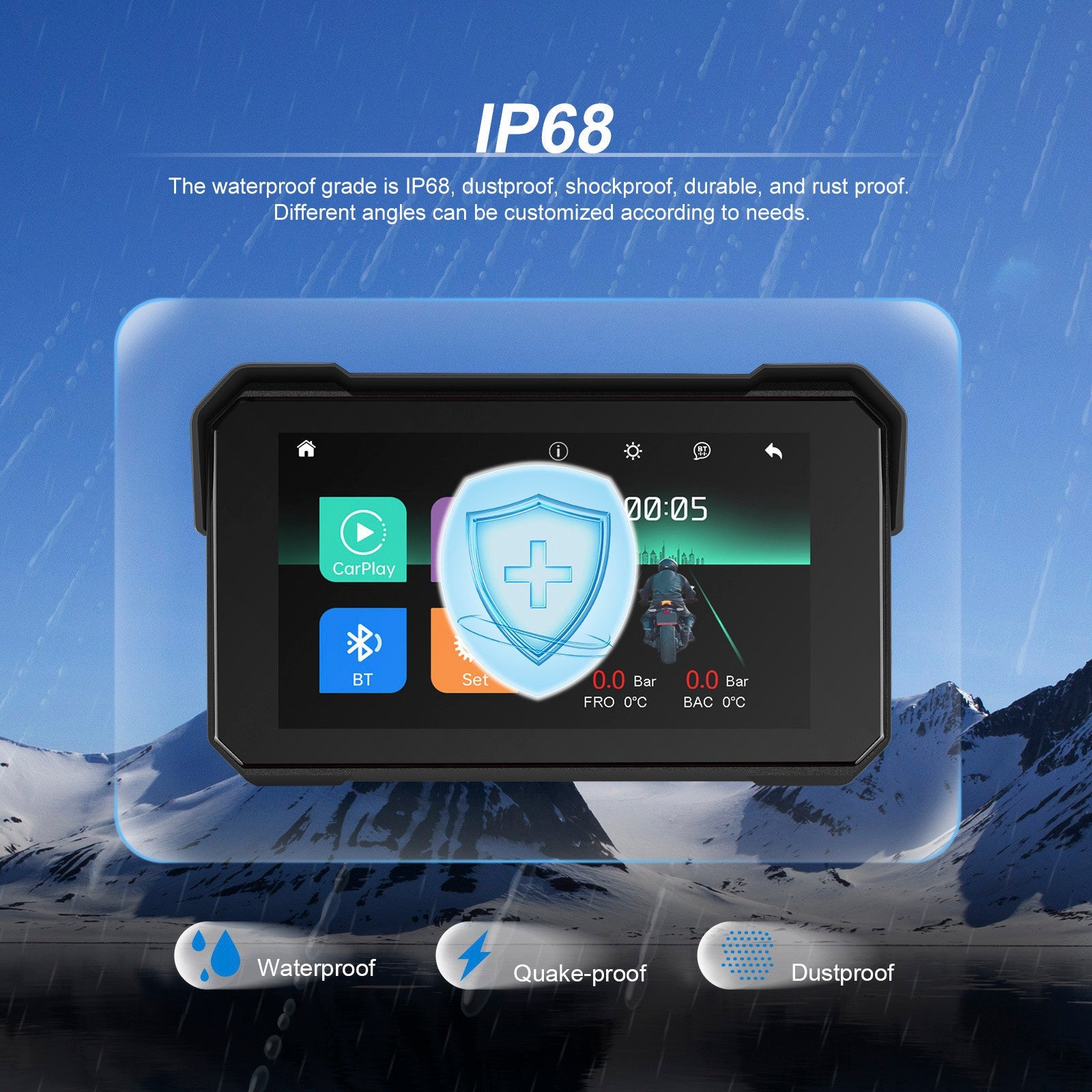 5-inch Wireless CarPlay Android Auto Navigation Waterproof for Motorcycles