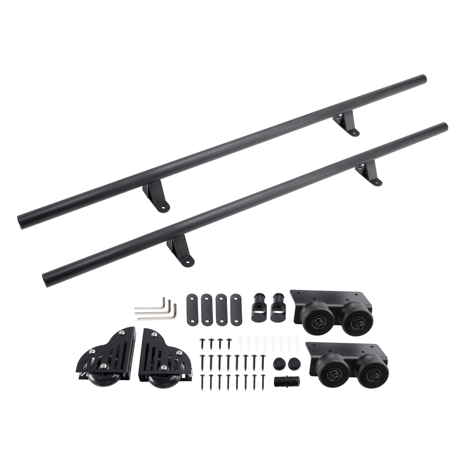 Rolling Library Sliding Ladder Hardware Kit Floor Roller with Brake 6.6FT Round Tube
