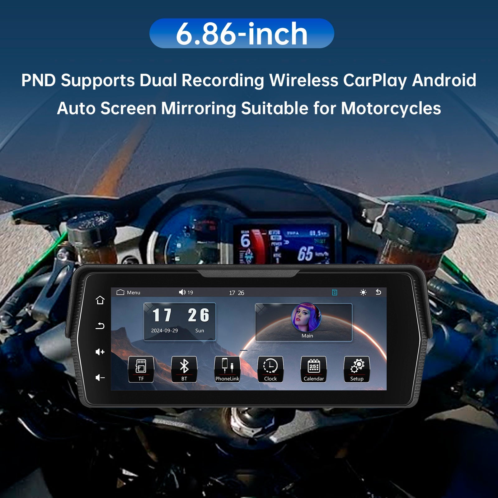 6.86-inch PND Wireless CarPlay Android Auto Screen Mirroring for Motorcycles