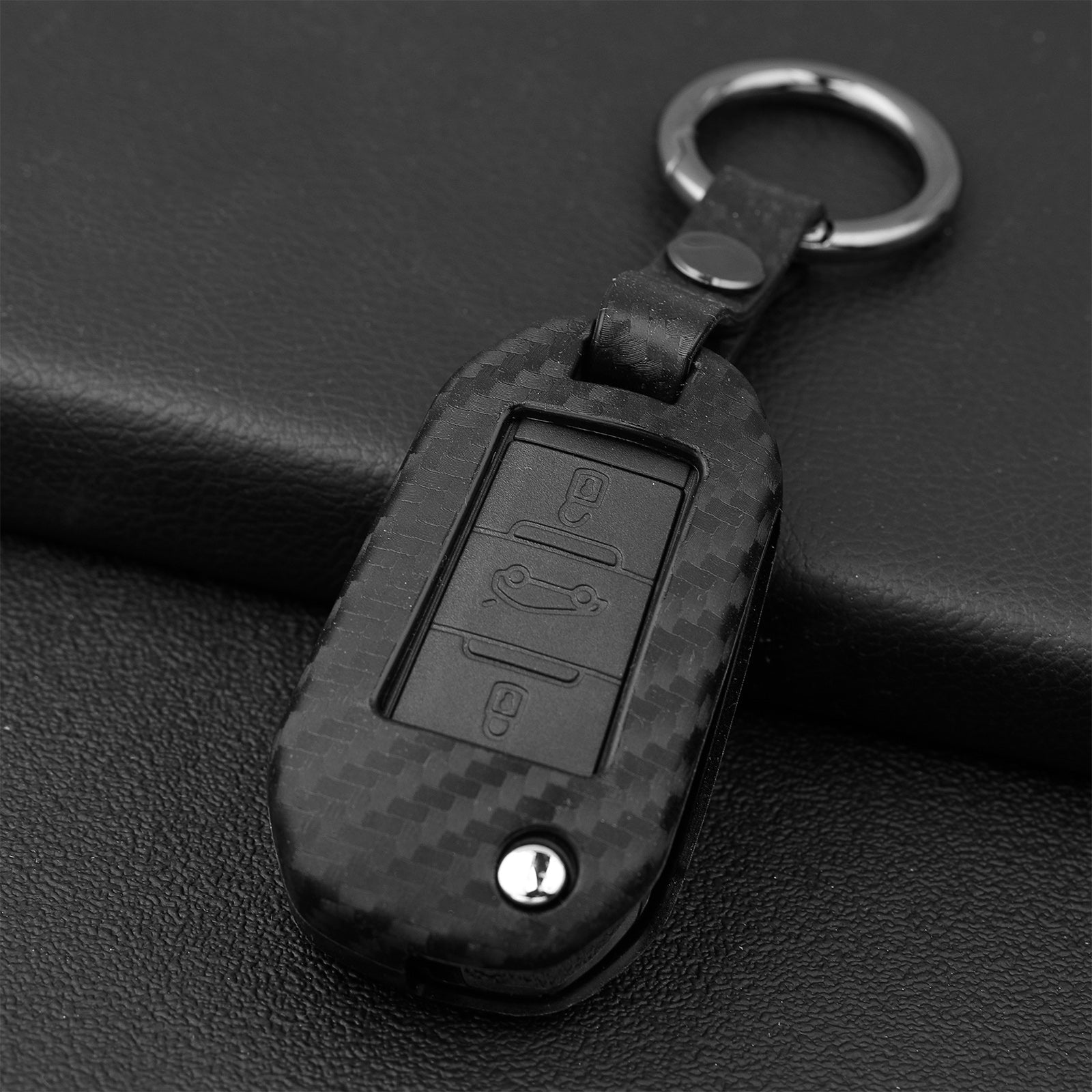 Leather Silicone Car Key Case Cover With Buckle For Peugeot