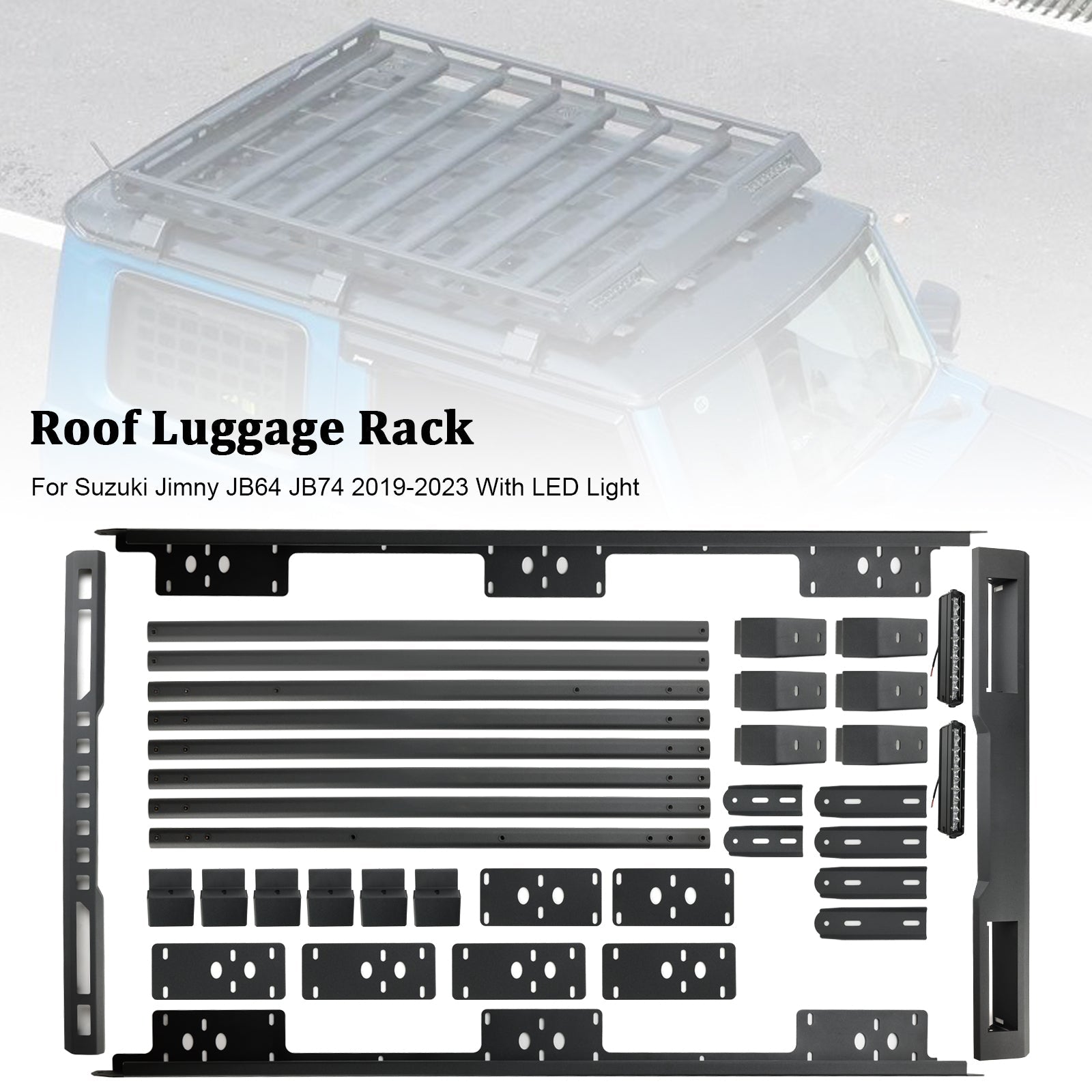 2019 2020 2021 2022 2023 Suzuki Jimny JB64 JB74 W/ Led Light Aluminium Roof Rack Luggage Rack