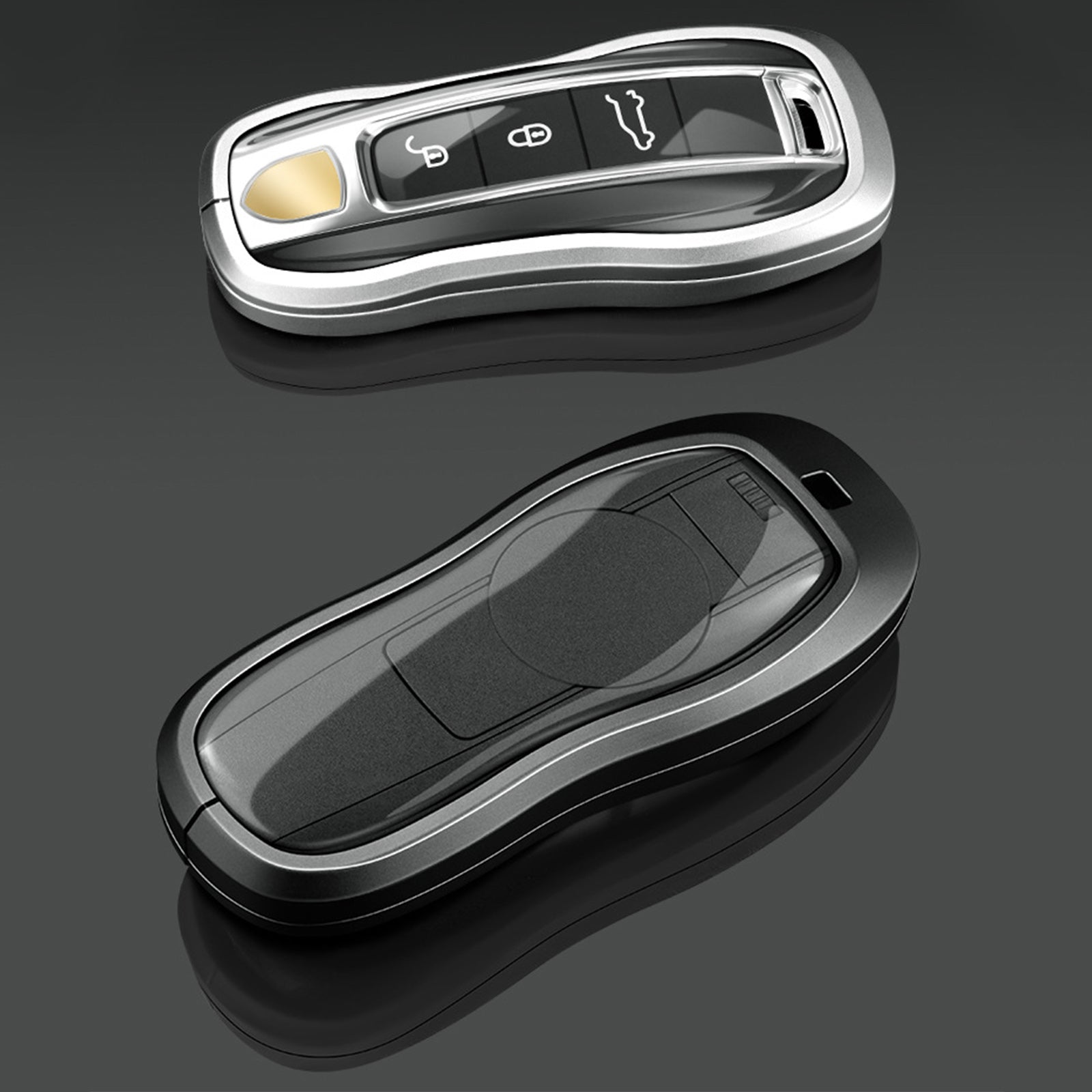 Aluminum Alloy TPU Silvery Car Key Case Cover With Buckle For Porsche Cayenne