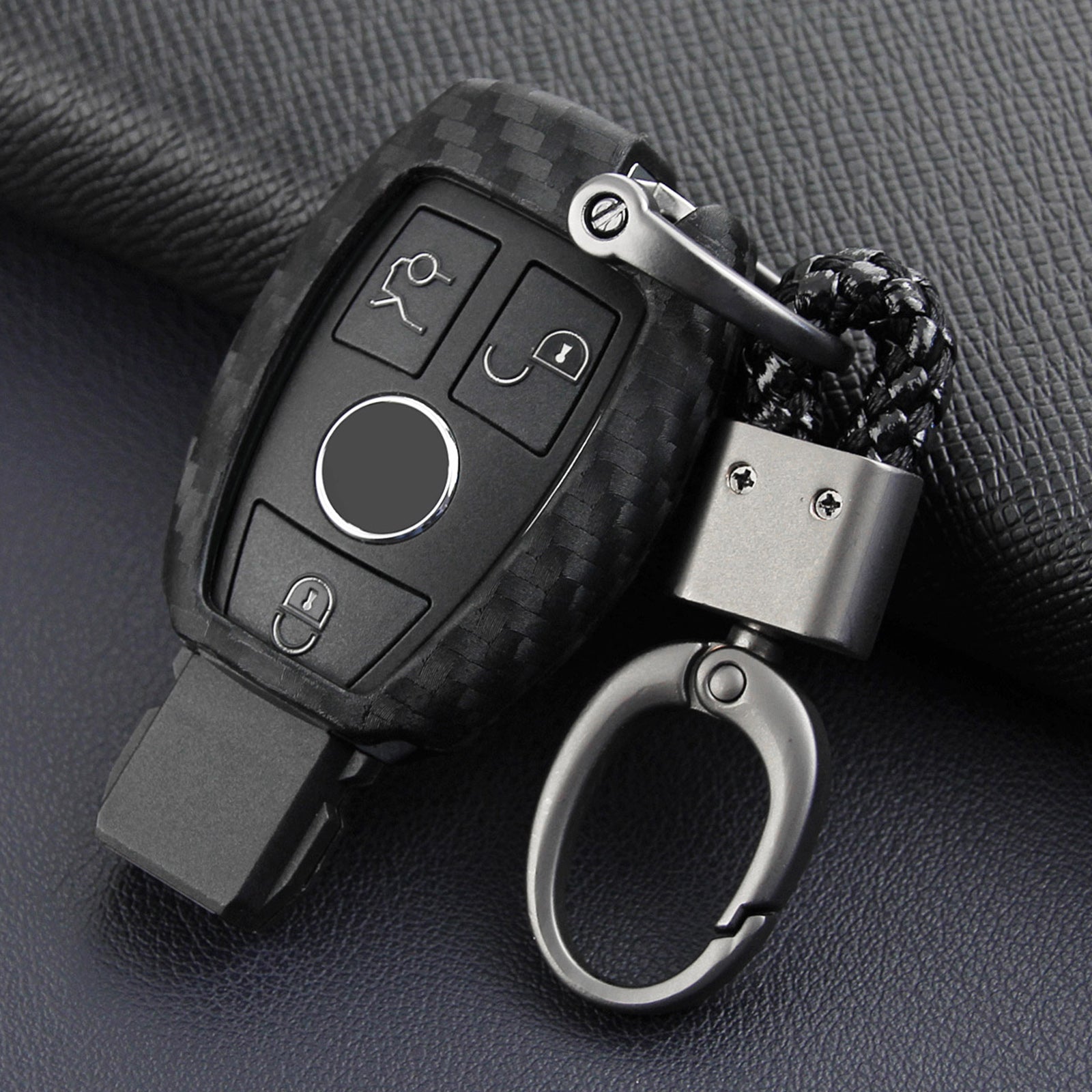 Leather Silicone Car Key Case Cover With Buckle For Mercedes-Benz