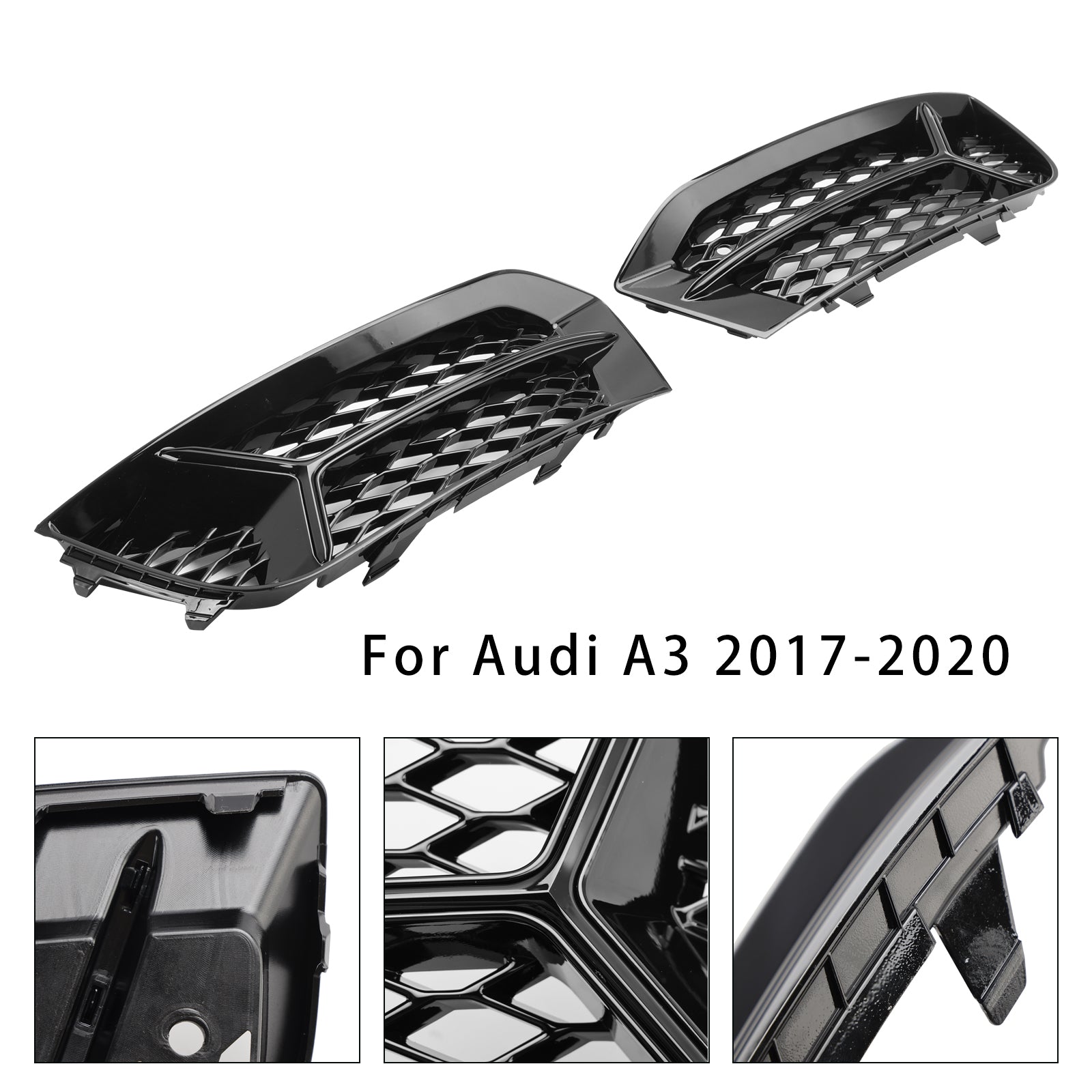 2017-2020 Audi A3 Front Bumper Grill Fog Light Cover Lamp Frame Trim