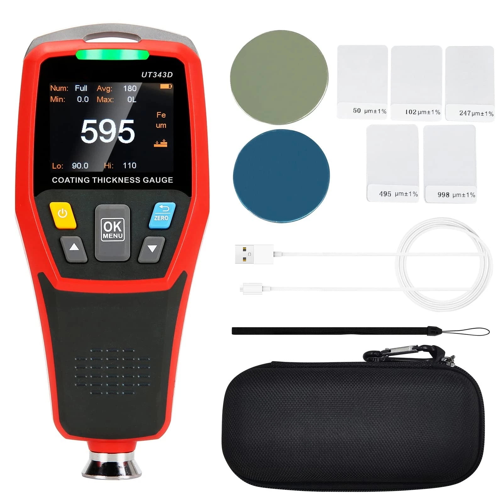 UT343D Digital Coating Thickness Gauge Meter Tester Range 0 to 1250um