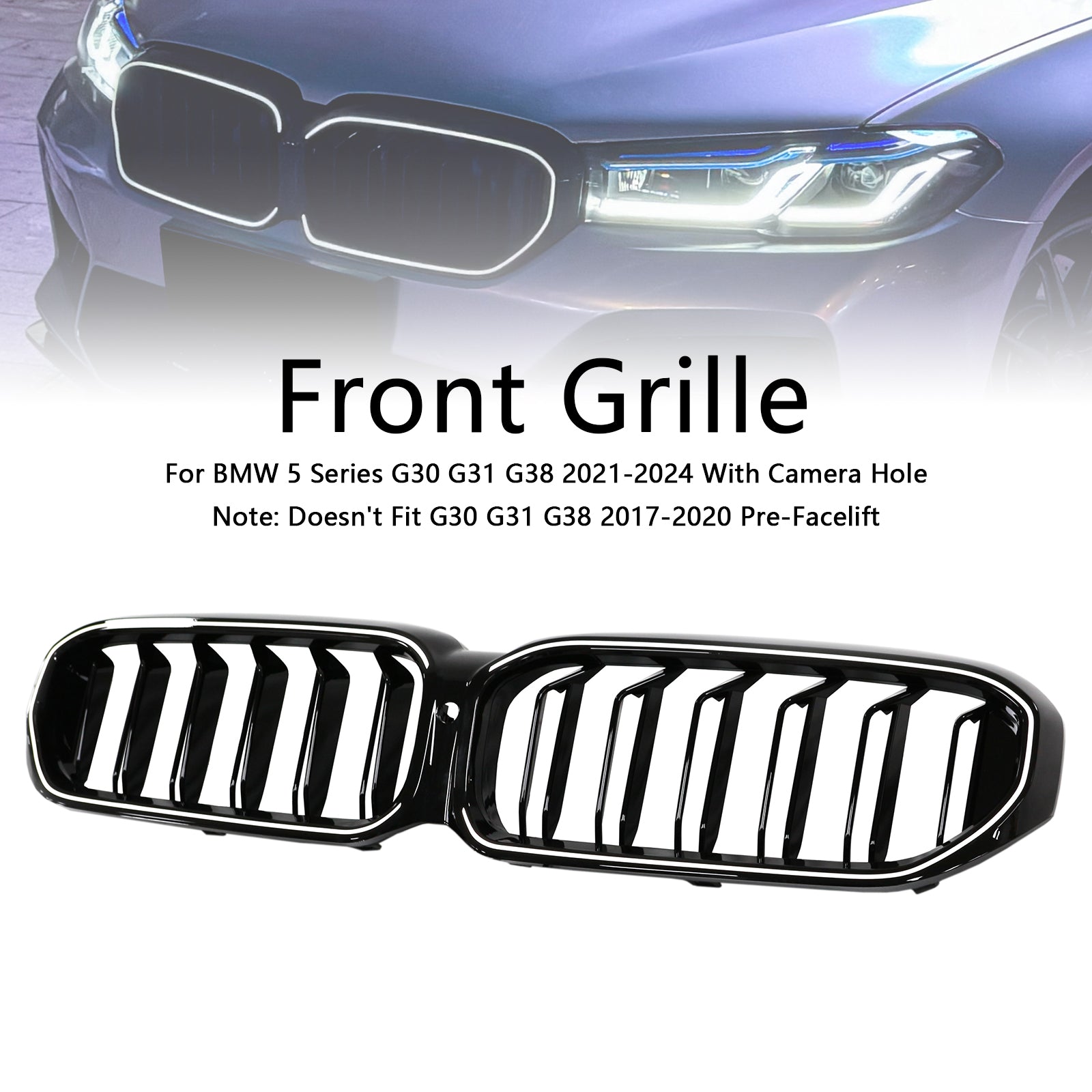 2021-2024 BMW 5 Series G30 G38 Double Slat Front Kidney Grille Gloss Black