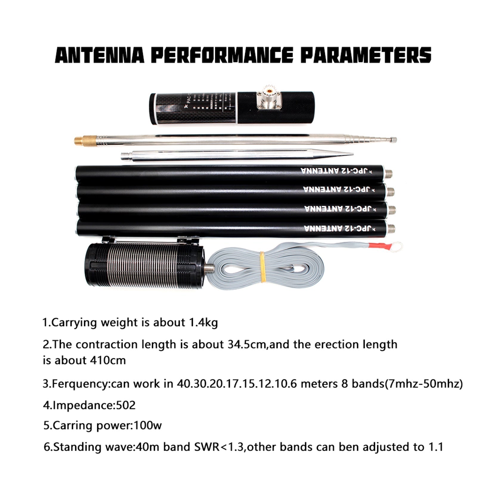 JPC-12 Portable Shortwave Antenna 8-Band Outdoor Balcony Rack Antenna 7MHz-50MHz
