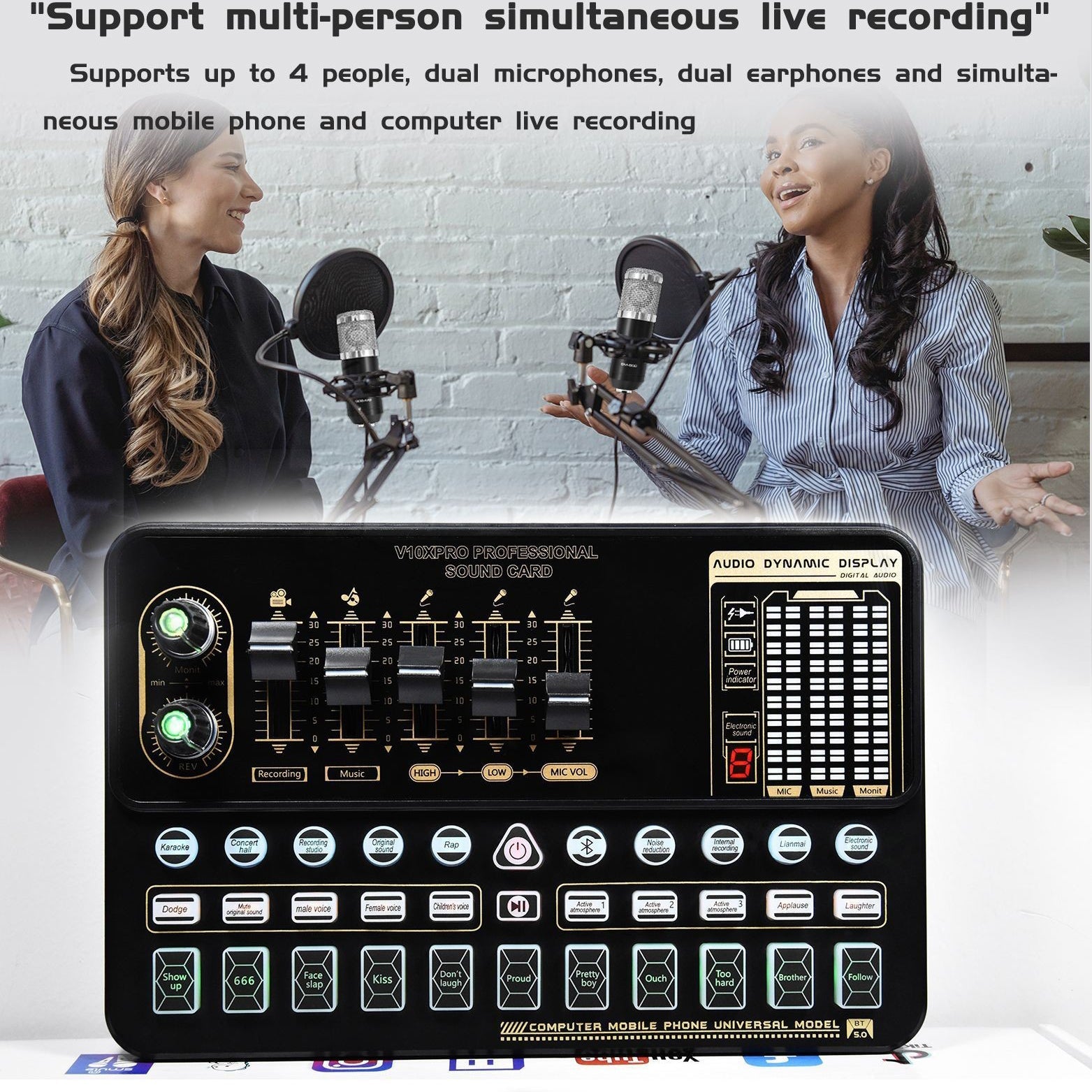 V10 Sound Card Live Sound Card Mobile Phone Karaoke Computer Live Broadcast Tik Tok Equipment