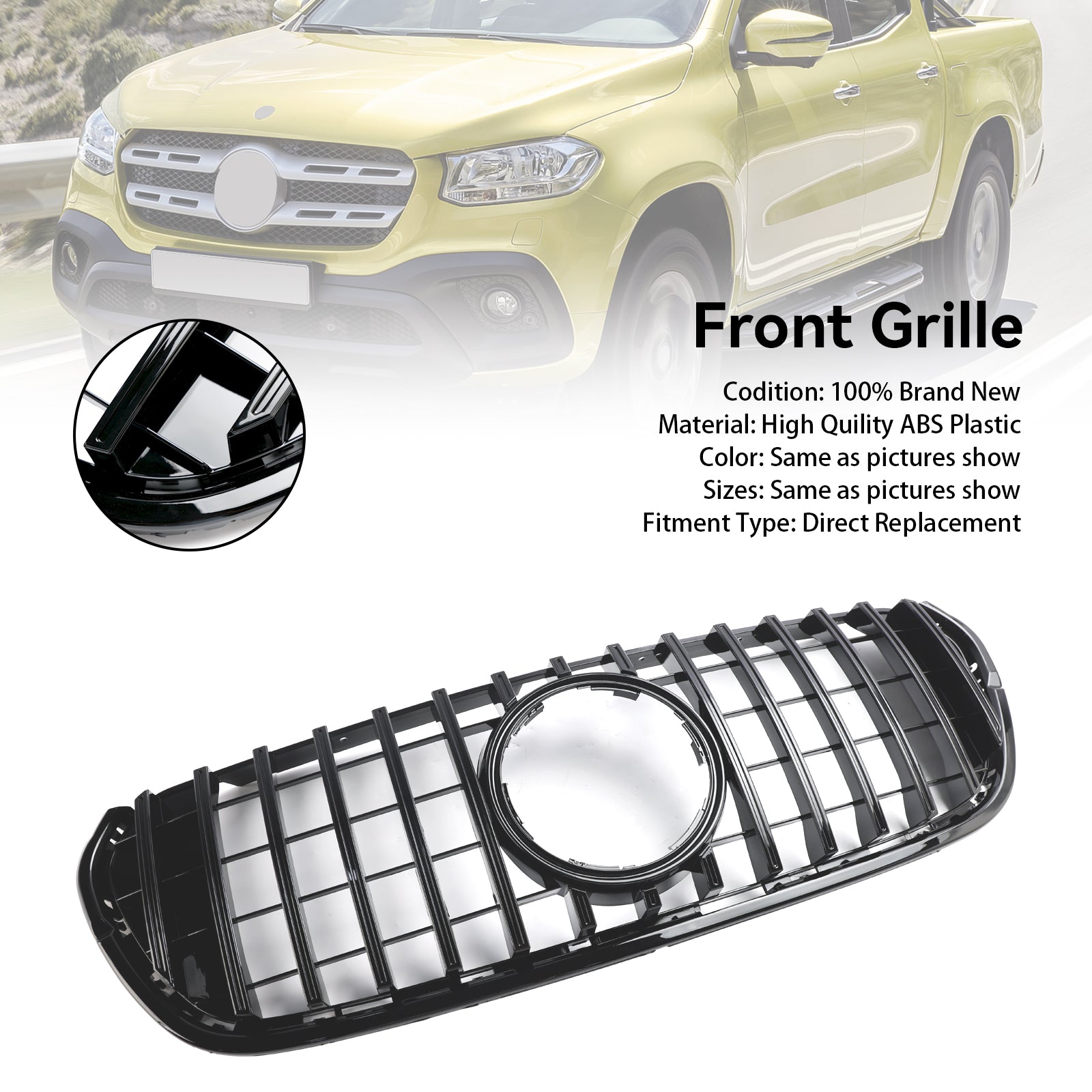 2017 2018 2019 Mercedes Benz X-Class X470 Black Front Bumper Grille Grill