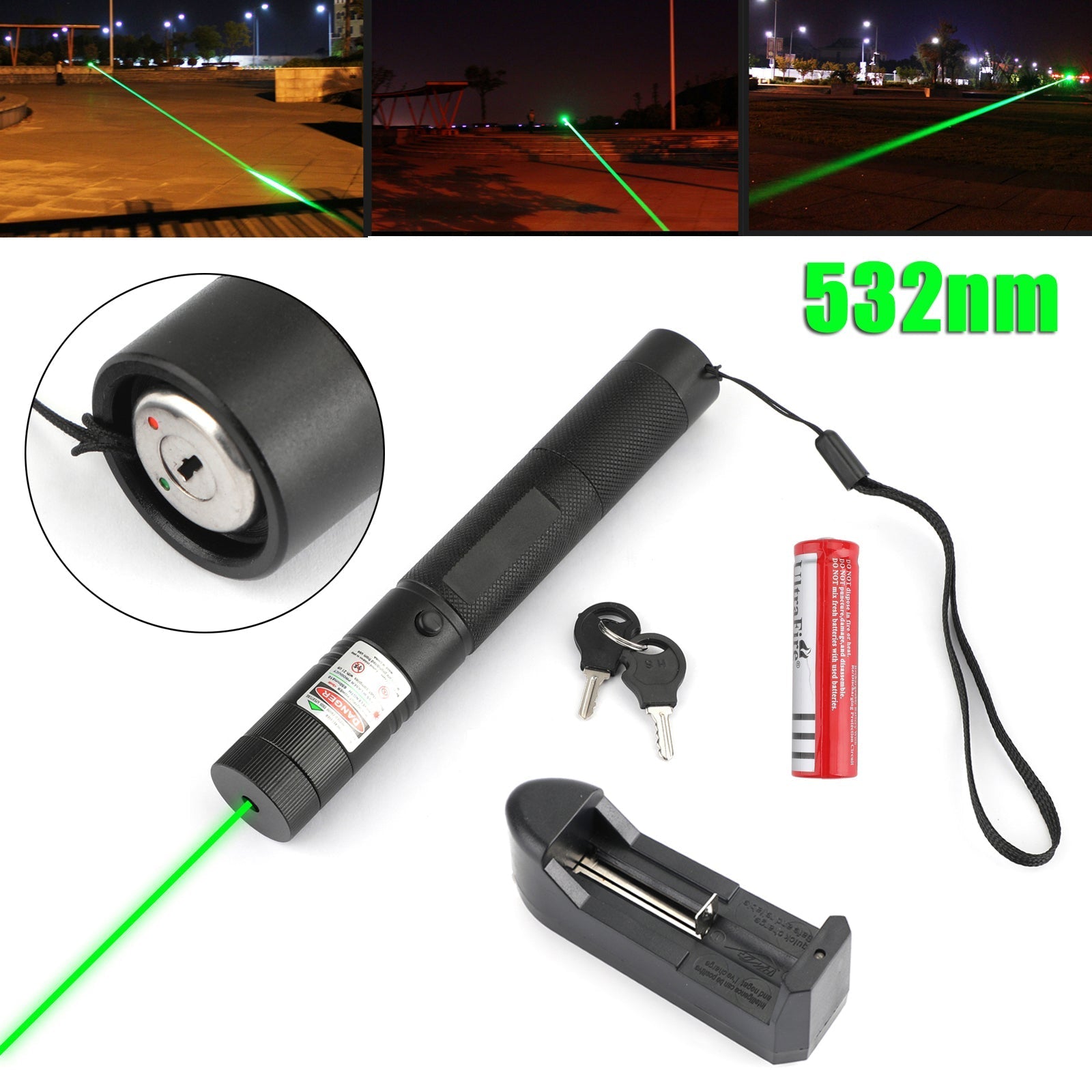 Aviation Aluminum Green Laser Pointer 532nm Rechargeable Child Safety Lock 1000m Range for Presentations Teaching