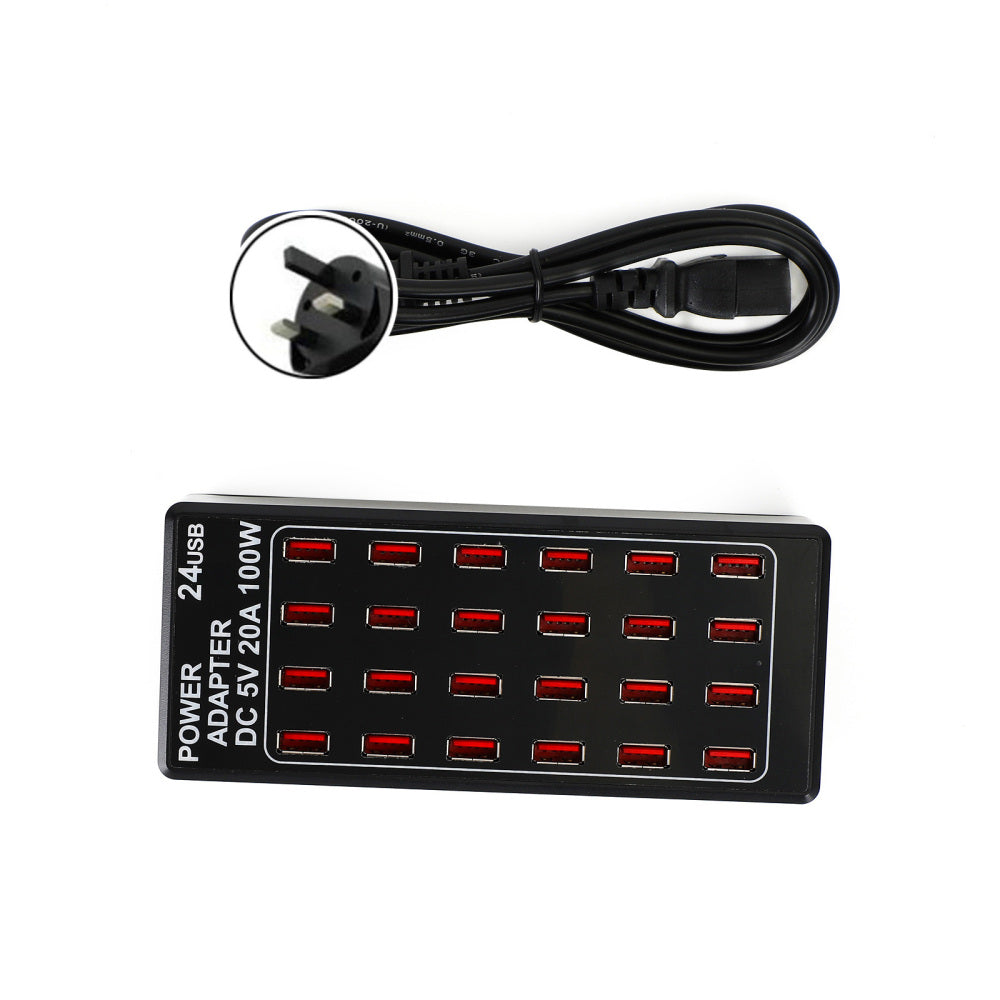 Multi USB Charging Station 24 Port 100W (20 A) Multiple USB Desktop Chargers UK Plug