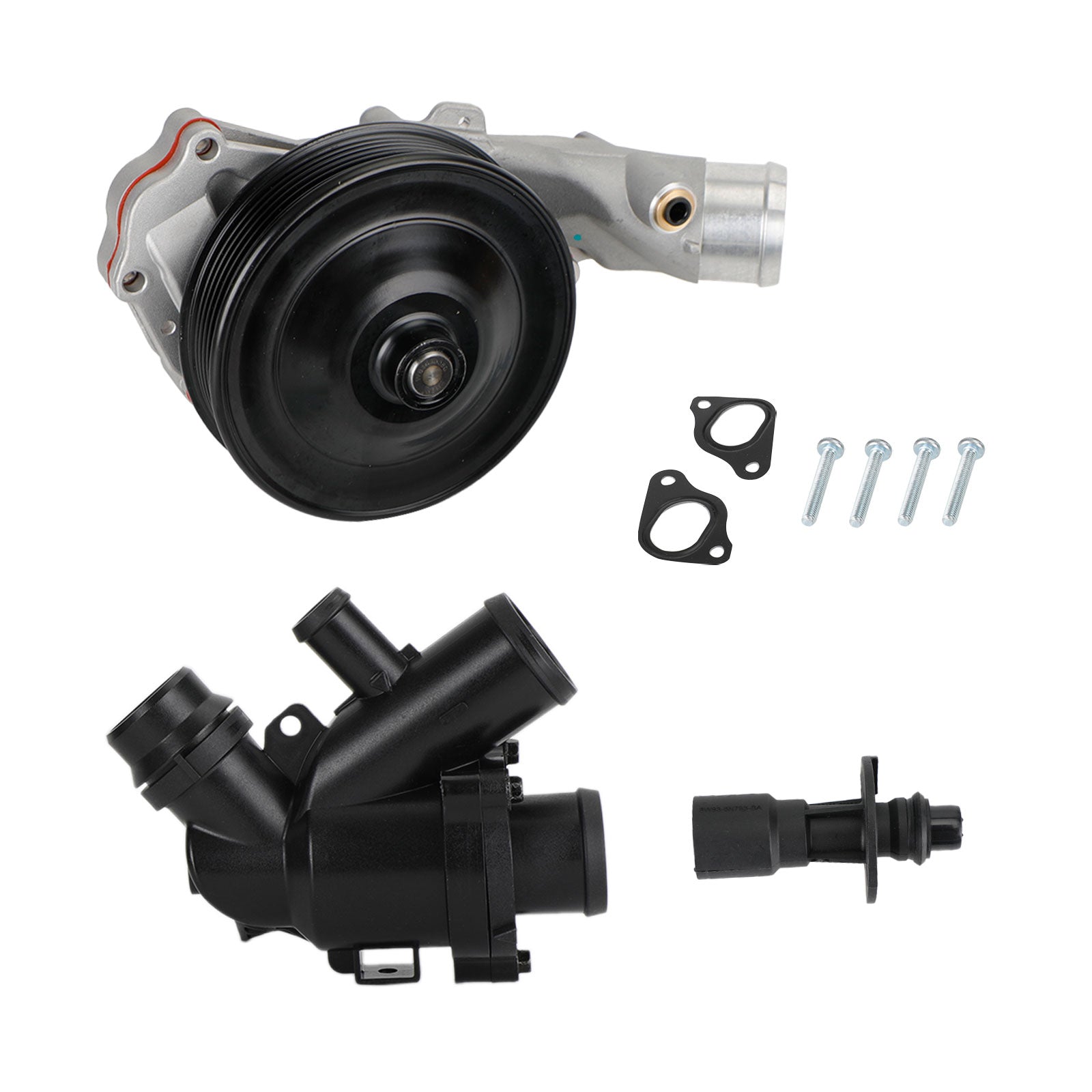 Jaguar 2010 - 2015 XK XKR XKR-S Water Pump w/ Bolts Gaskets Connector + Thermostat Kit